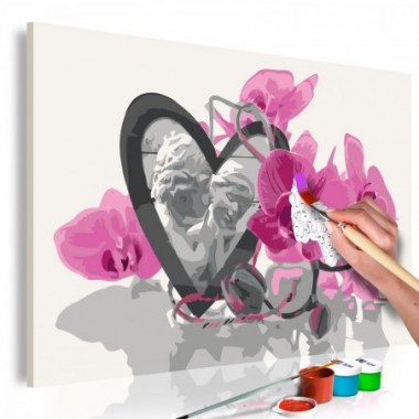 Quadro fai da te - Angioletti (cuore e orchidea rosa) - 60x40