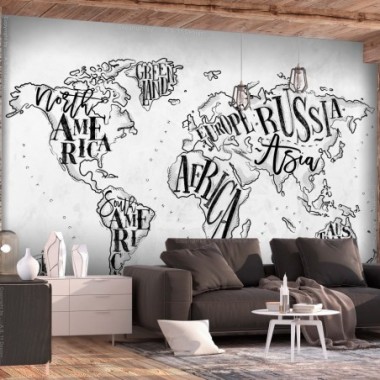 Fotomurale adesivo - Retro Continents (Grey) - 147x105