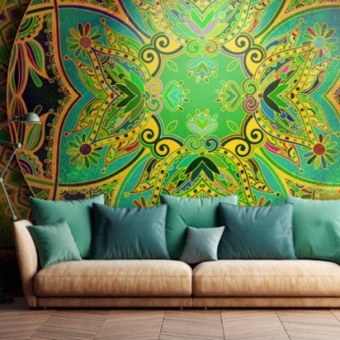 Fotomurale adesivo - Mandala: Emerald Fantasy - 98x70