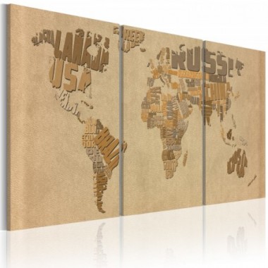 Quadro - Mappa del mondo in beige e marrone - 60x30