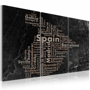 Quadro - Map of Spain on the blackboard - triptich -...