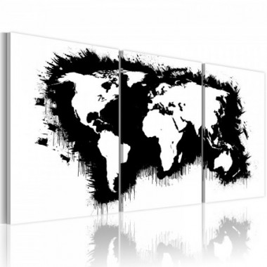 Quadro - Mappa del mondo in bianco e nero - 60x30