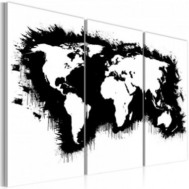 Quadro - Mappa del mondo monocromatica: trittico -...