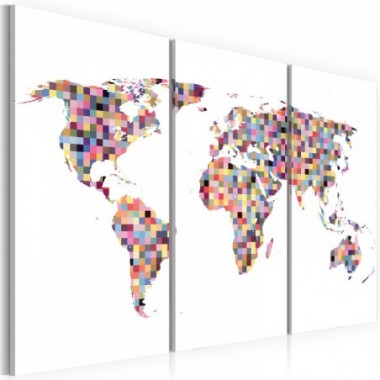 Quadro - Mappa del mondo: pixel (trittico) - 60x40