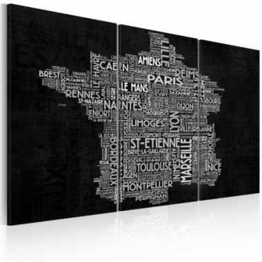 Quadro - Text map of France on the black background...