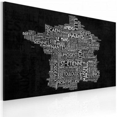 Quadro - Text map of France on the black background...