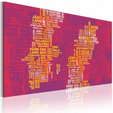 Quadro - Mappa del testo di Svezia (sfondo rosa) -...
