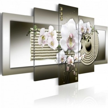 Quadro - Orchidea e giardino zen - marrone - 100x50