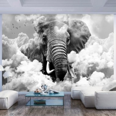 Fotomurale - Elephant in the Clouds (Black and...