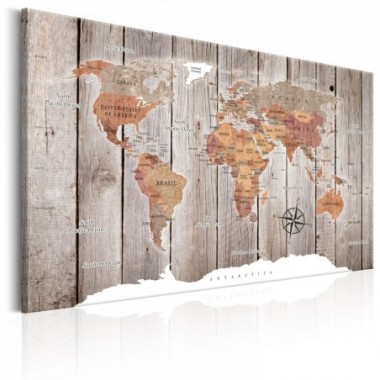 Quadro - World Map: Wooden Stories - 120x80