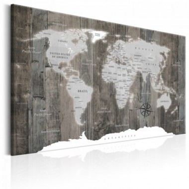 Quadro - World Map: Wooden World - 90x60