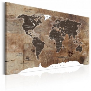 Quadro - World Map: Wooden Mosaic - 90x60