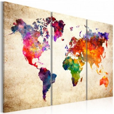 Quadro - The World's Map in Watercolor - 120x80