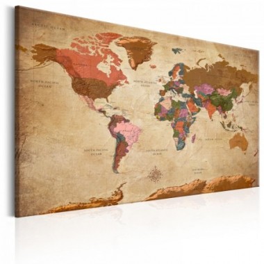 Quadro - World Map: Brown Elegance - 90x60
