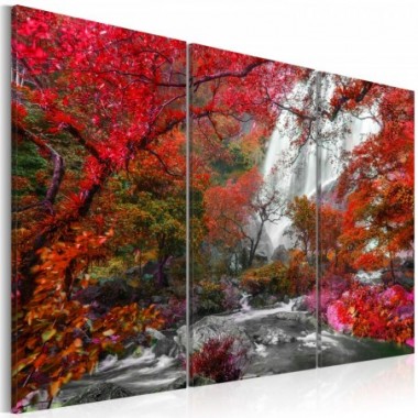 Quadro - Beautiful Waterfall: Autumnal Forest - 90x60