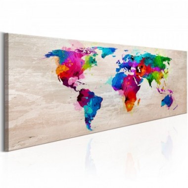 Quadro - World Map: Finesse of Colours - 120x40