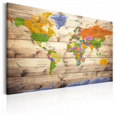 Quadro - Map on wood: Colourful Travels - 60x40