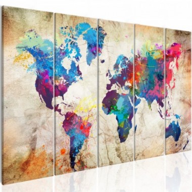 Quadro - World Map: Colourful Ink Blots - 200x80