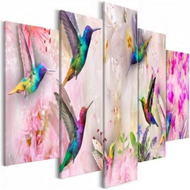 Quadro - Colourful Hummingbirds (5 Parts) Wide Pink...