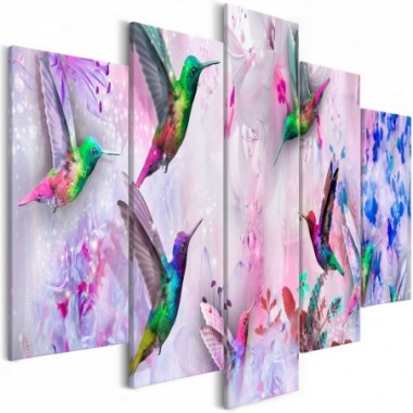 Quadro - Colourful Hummingbirds (5 Parts) Wide...