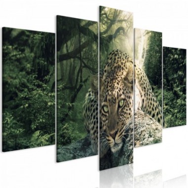 Quadro - Leopard Lying (5 Parts) Wide Pale Green -...