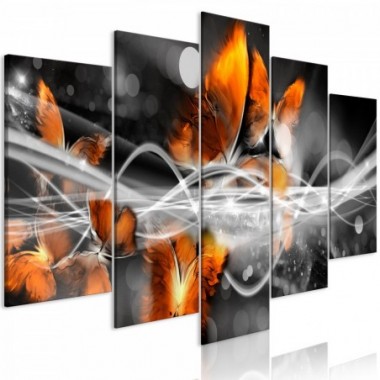Quadro - Swarm of Butterflies (5 Parts) Wide Grey -...