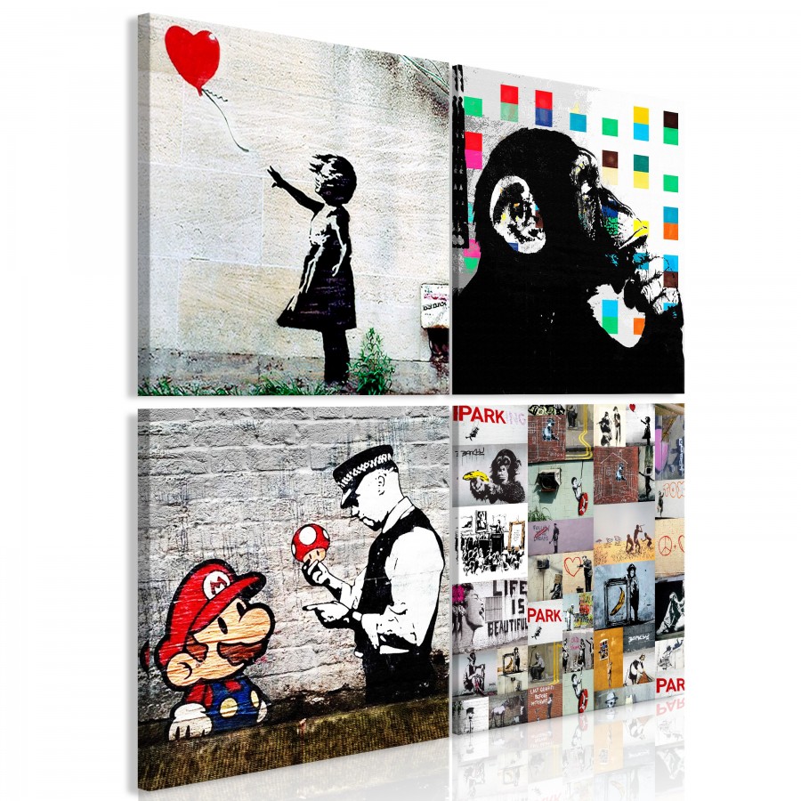Quadro - Banksy Collage (4 Parts) - 90x90