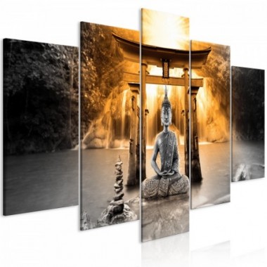 Quadro - Buddha Smile (5 Parts) Wide Orange - 100x50