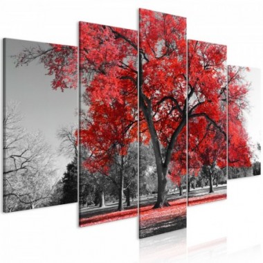 Quadro - Autumn in the Park (5 Parts) Wide Red -...