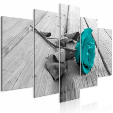 Quadro - Rose on Wood (5 Parts) Wide Turquoise -...