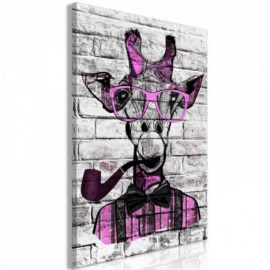 Quadro - Giraffe with Pipe (1 Part) Vertical Pink -...