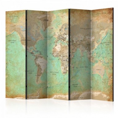 Paravento - Turquoise World Map  [Room Dividers] -...
