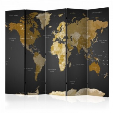 Paravento - Room divider - World map on dark...