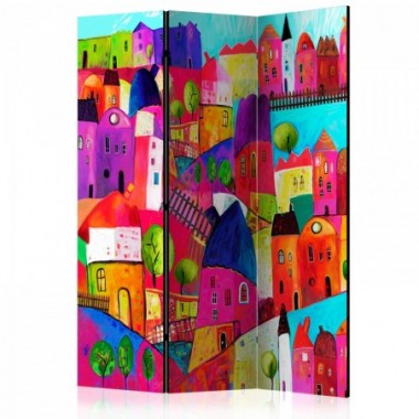 Paravento - Rainbow-hued town [Room Dividers] - 135x172